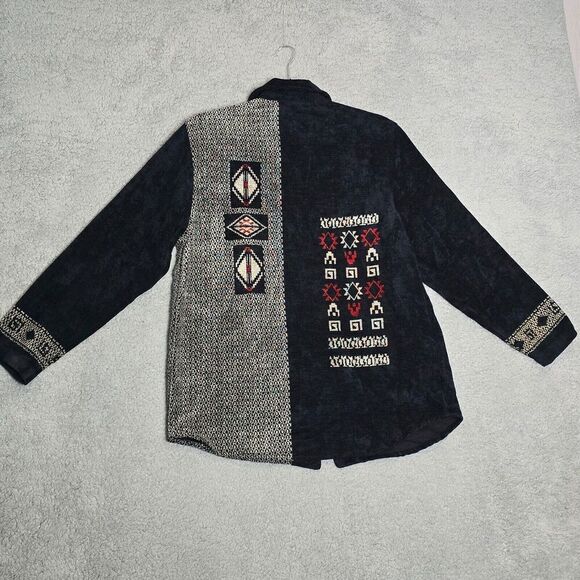 Chicos Design Womens Black Shacket 1 US Sm Full Zip Aztec‎ Tribal Southwestern - Picture 6 of 10